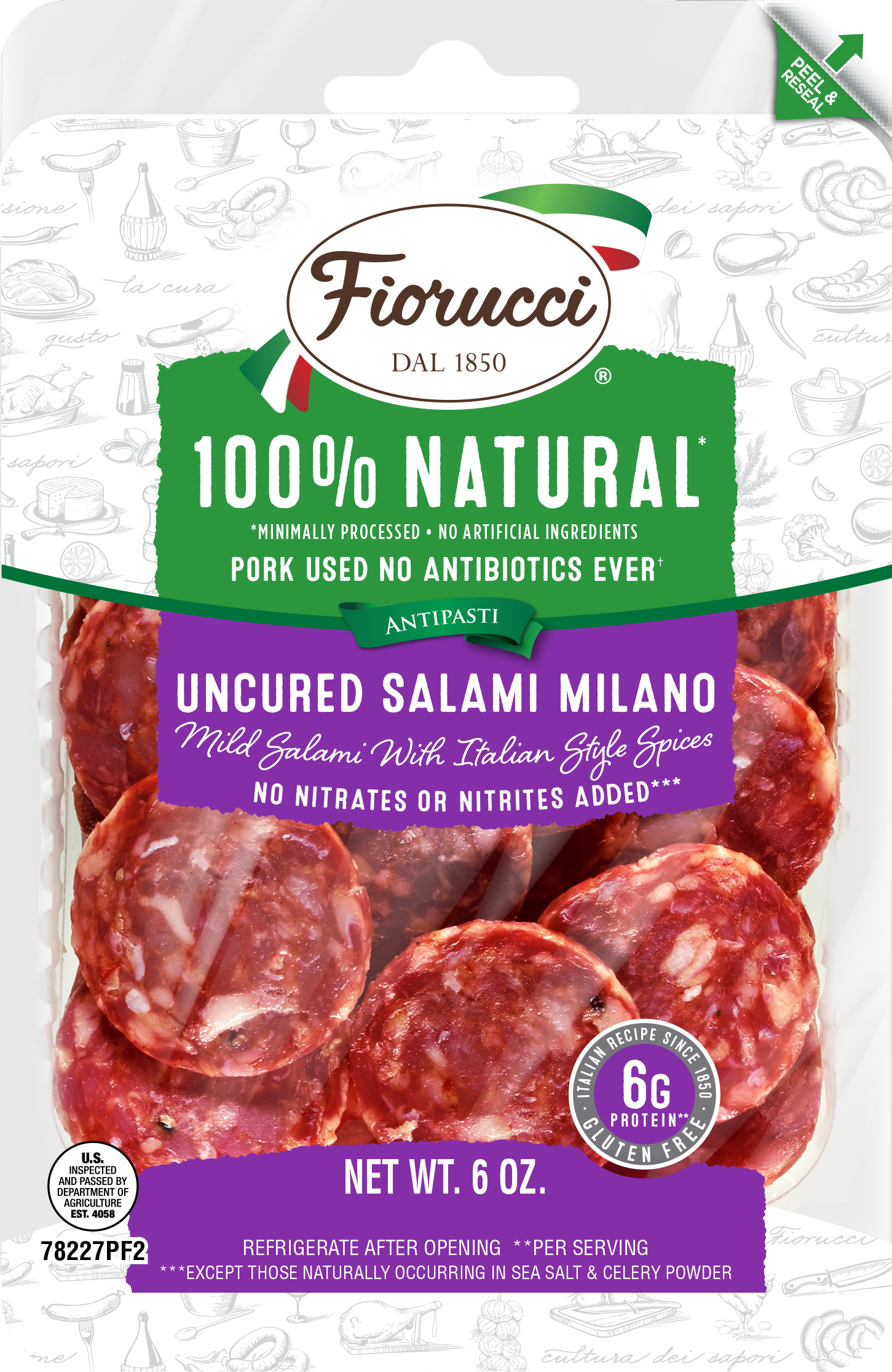 Uncured Salami Milano Charcuterie Slices