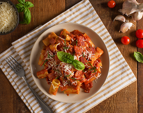 Spicy Rigatoni with Salami