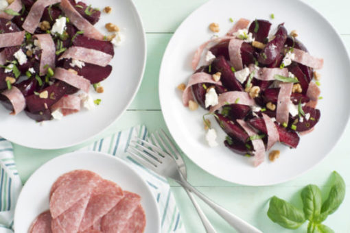 Roasted Beet and Feta Cheese Salad with Salami