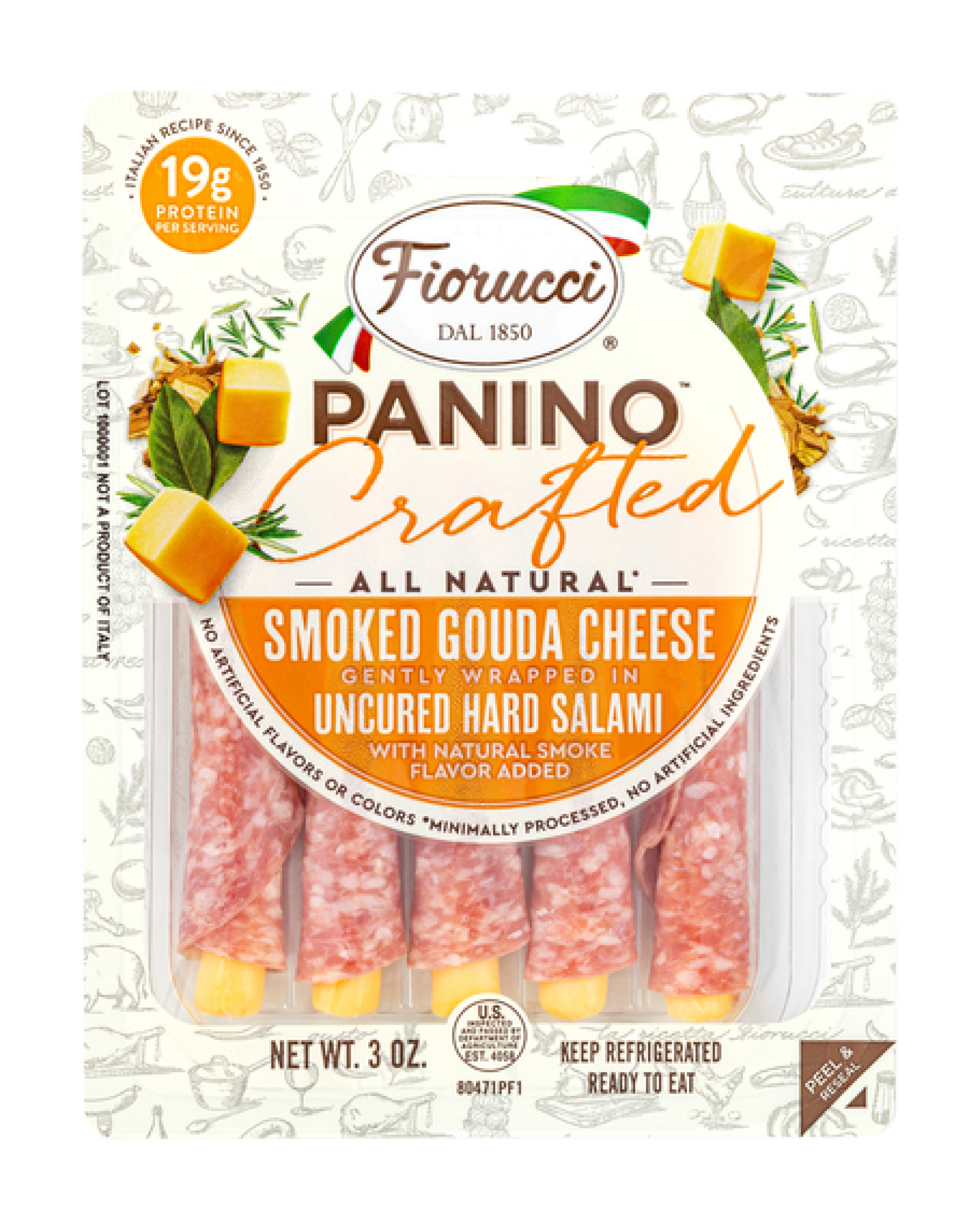 ALL NATURAL SMOKED GOUDA CHEESE WRAPPED IN UNCURED HARD SALAMI