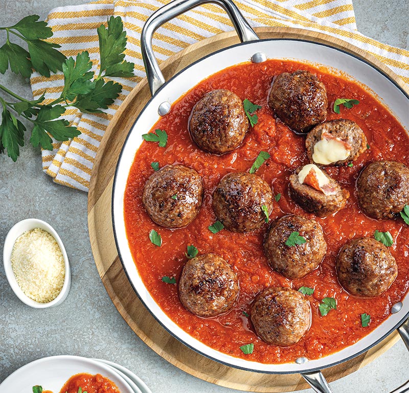 Salami & Mozzarella-Stuffed Meatballs