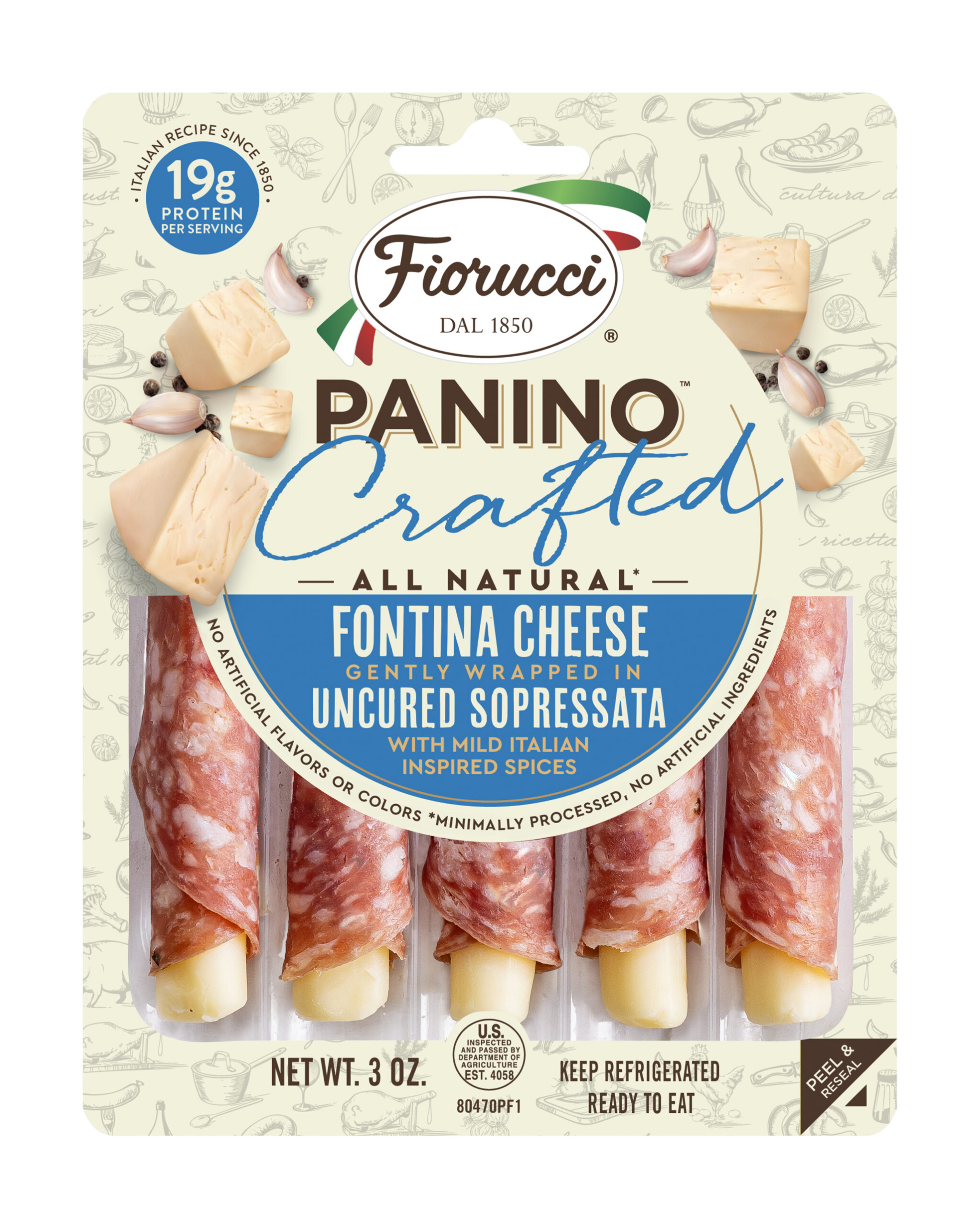 ALL NATURAL FONTINA CHEESE WRAPPED IN UNCURED SOPRESSATA