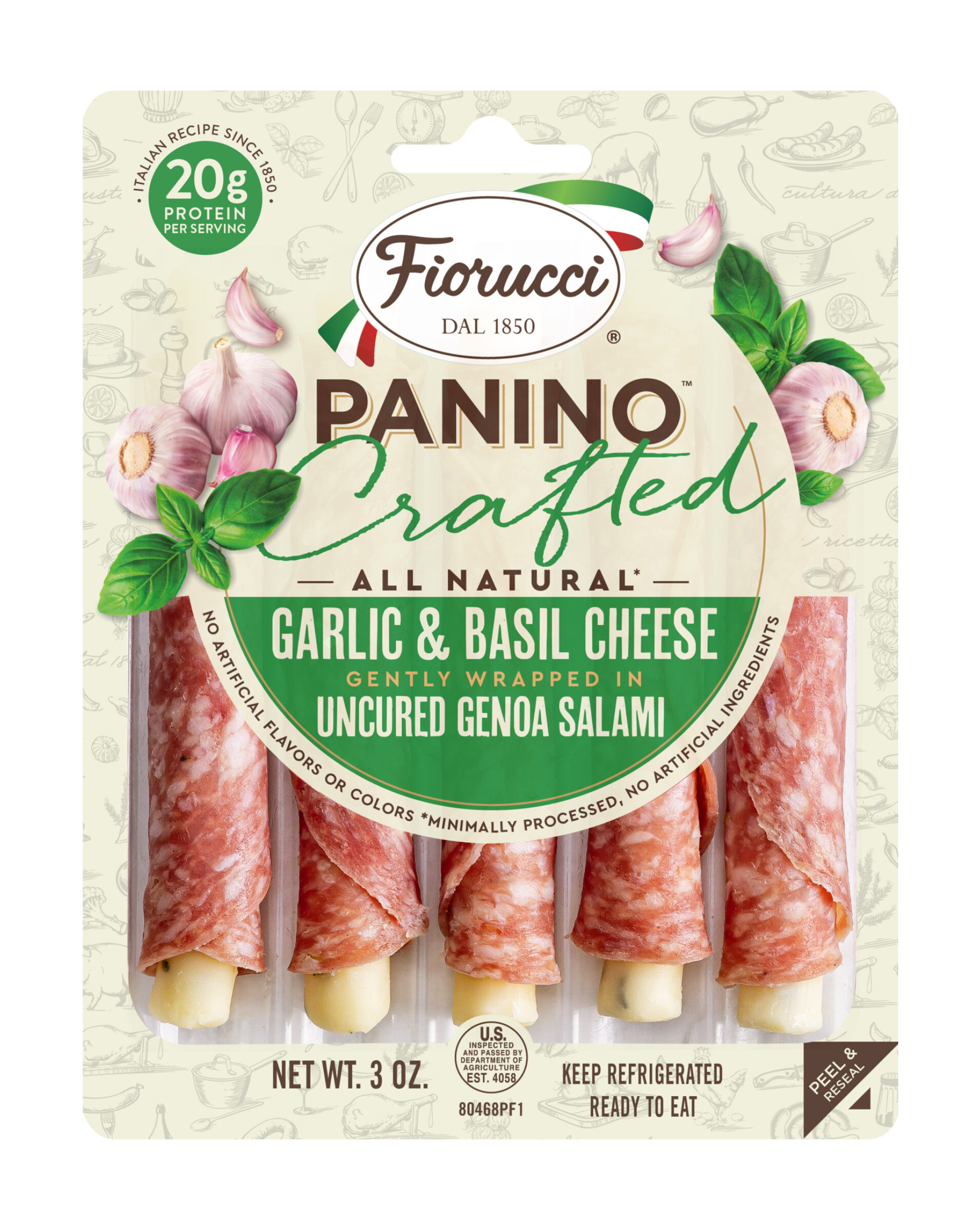 ALL NATURAL GARLIC & BASIL CHEESE WRAPPED IN UNCURED GENOA SALAMI
