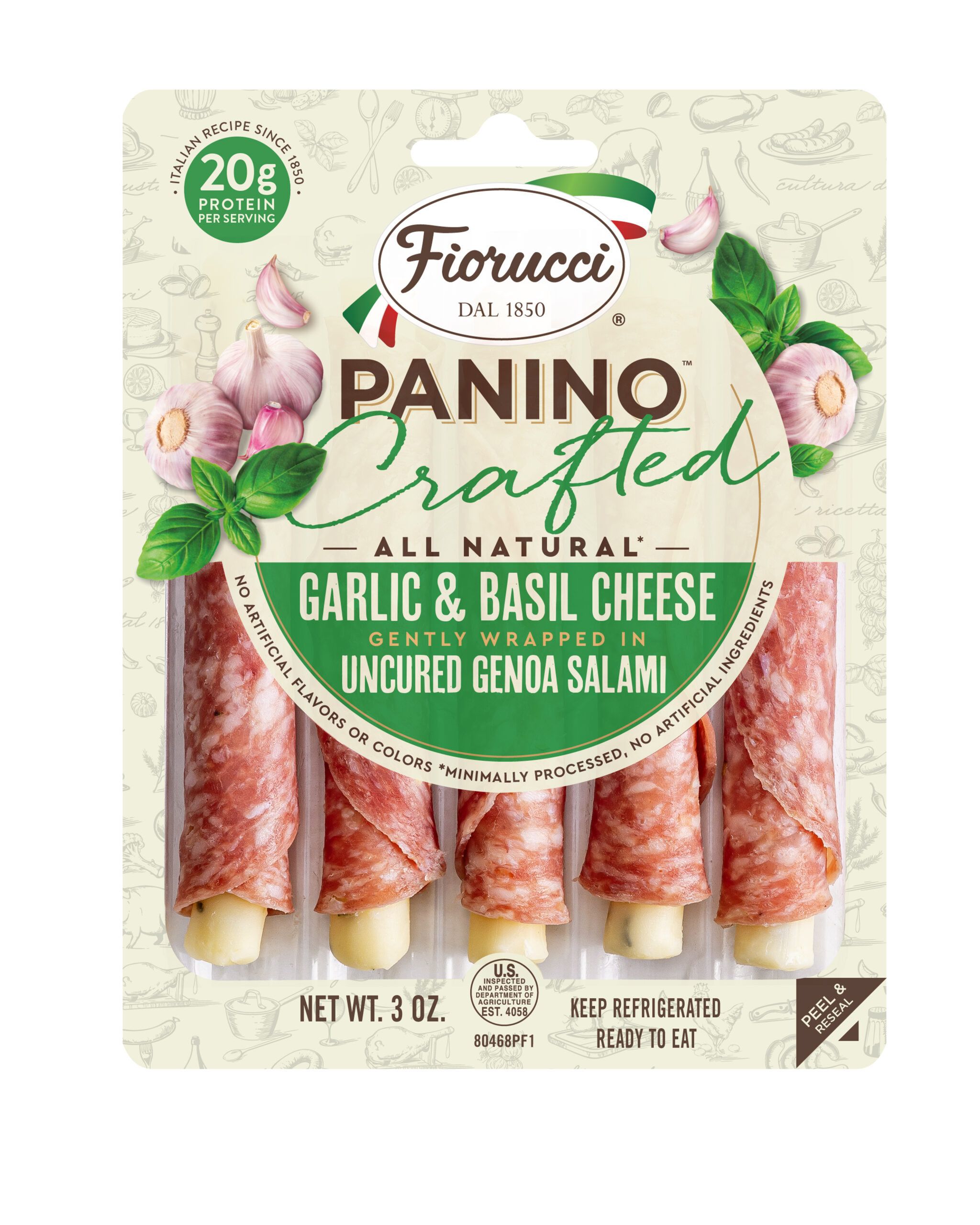 ALL-NATURAL GARLIC & BASIL CHEESE WRAPPED IN UNCURED GENOA SALAMI