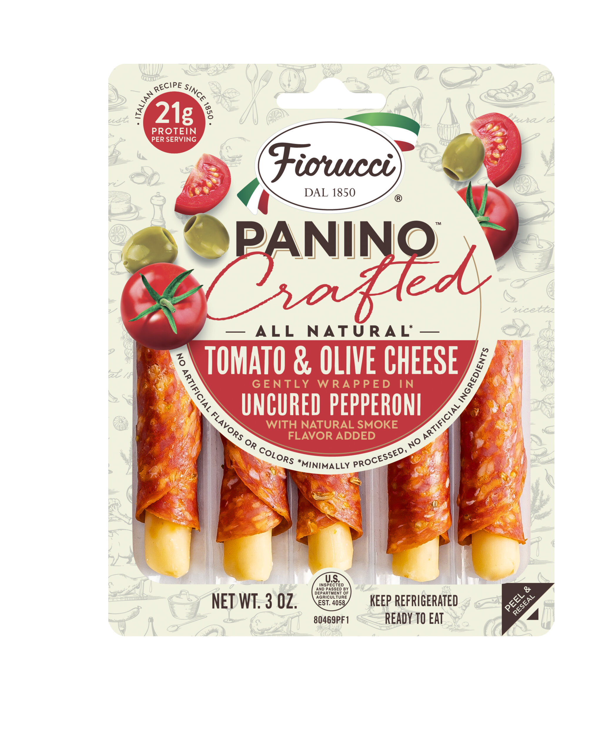 ALL-NATURAL TOMATO & OLIVE CHEESE WRAPPED IN UNCURED PEPPERONI